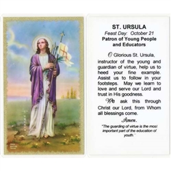 St. Ursula - Holy Card.  Plastic Coated. Picture is on the front, text is on the back of the card.