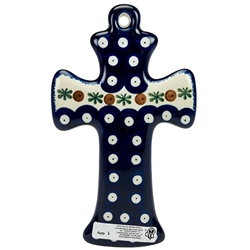 Polish Pottery Cross 7.5". Hand made in Poland and artist initialed.