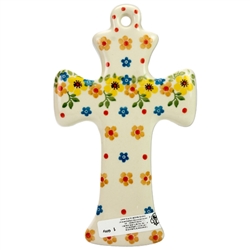 Polish Pottery Cross 7.5". Hand made in Poland and artist initialed.