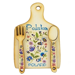 Great kitchen magnet made of wood featuring a traditional Kashubian floral design. Size approx 2" x 2.75". Made In Poland.