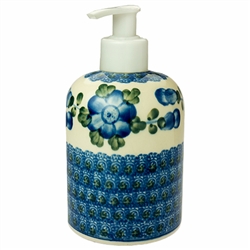 Polish Pottery 5.5" Soap/Lotion Dispenser. Hand made in Poland and artist initialed.