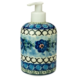 Polish Pottery 5.5" Soap/Lotion Dispenser. Hand made in Poland. Pattern U488 designed by Anna Pasierbiewicz.