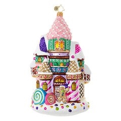 Sugary towers and minty walls adorn this candy castle!  No kingdom would be complete without this delightful abode.  Colorfully decorated in a candy palette, and hand finished with sparkling glitter, this mansion looks good enough to eat!