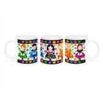 Colorful ceramic mug featuring 5 Polish folk girls. Made in Poland.