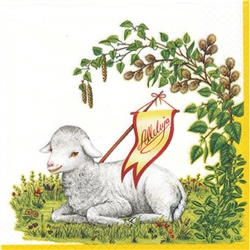 Polish Easter Luncheon Napkins (package of 20) - 'Lamb and Pussy Willow' - Yellow