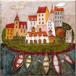 Artistic Ceramic Tile - Mazury Lake Region Town