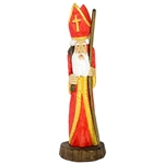 This St. NIcholas was carved and painted by Polish folk artist Andrzej Cichon from Kutno. Mr Cichon signs his work by carving a stylized version of his initials on the bottom of this carving. The body is carved from one block of wood (approx 15.5" x 5.5"