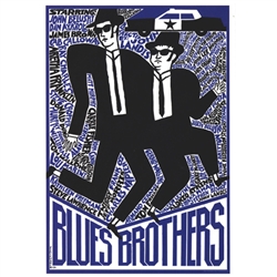 Post Card: Blues Brothers, Film Promotion designed by Andrzej Krajewski in 1974. It has now been turned into a post card size 4.75" x 6.75" - 12cm x 17cm.