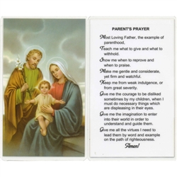 Parent's Prayer - Holy Card.  Holy Card Plastic Coated. Picture is on the front with a Parent's Prayer, text is on the back of the card.