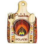 Great kitchen magnet made of wood featuring a traditional folk floral design. Size approx 2" x 2.75". Made In Poland.