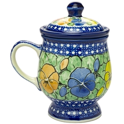 Polish Pottery 8 oz. Herbal Mug And Infuser. Hand made in Poland. Pattern U417 designed by Maria Starzyk.