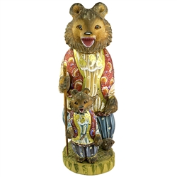 Bear collectors will find this hand carved and painted Russian bears set delightful. Our two Russian bears are painted in matching outfits which are highly detailed in paint.  The smaller bear is pegged onto the wood base and is removable for packing or