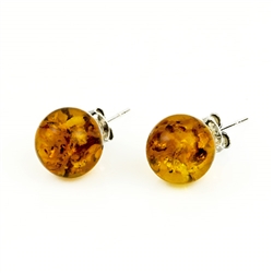 Gorgeous 9mm diameter round honey amber with silver post back earrings.