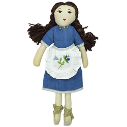 Gorgeous Kashubian cloth doll made in Gdansk. This doll is made with linen and yarn.  Her apron and dress are removable. The apron is embroidered with a traditional Kashubian floral design and her dress is decorated with three pieces of genuine amber.