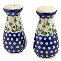 Polish Pottery 6" Salt and Pepper 2 Piece Set. Hand made in Poland and artist initialed.