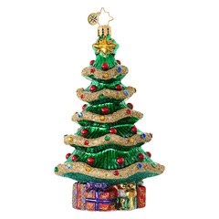 This unique Christmas tree showcases a sparkling garland of muted gold as well as multi-colored jewels to keep the season bright!