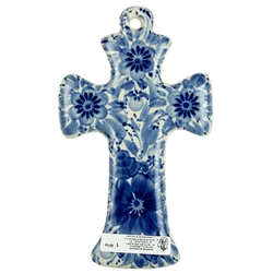 Polish Pottery Cross 7.5". Hand made in Poland. Pattern U214 designed by Irena Maczka.