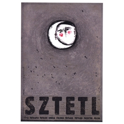 Sztetl, Polish Promotion Poster designed by artist Ryszard Kaja. It has now been turned into a post card size 4.75" x 6.75" - 12cm x 17cm.