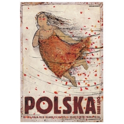 Polska - Babie Lato, Polish Promotion Poster designed by artist Ryszard Kaja. It has now been turned into a post card size 4.75" x 6.75" - 12cm x 17cm.