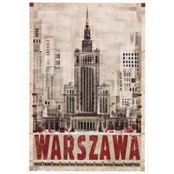 Warszawa - Palace of Culture, Polish Promotion Poster designed by artist Ryszard Kaja. It has now been turned into a post card size 4.75" x 6.75" - 12cm x 17cm.