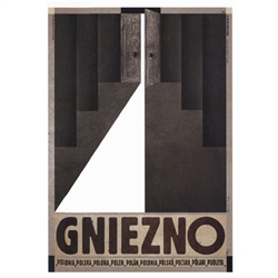 Gniezno, Polish Promotion Poster designed by artist Ryszard Kaja. It has now been turned into a post card size 4.75" x 6.75" - 12cm x 17cm.