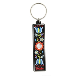 Attractive rubber key chain featuring a beautiful Kashubian floral pattern.