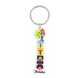 Attractive rubber key chain featuring a beautiful Lowicz floral pattern.