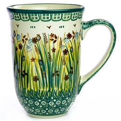 Polish Pottery 17 oz. Bistro Mug. Hand made in Poland. Pattern U1416 designed by Krystyna Dacyszyn.