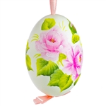 This beautiful hand painted duck egg comes ready to hang. The eggs have been emptied and strung through with ribbon for hanging. No two eggs are exactly alike and ribbon colors vary as well.