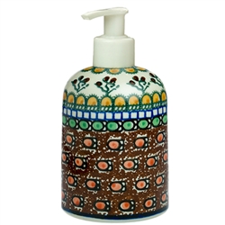 Polish Pottery 5.5" Soap/Lotion Dispenser. Hand made in Poland. Pattern U79 designed by Teresa Liana.