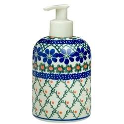 Polish Pottery 5.5" Soap/Lotion Dispenser. Hand made in Poland and artist initialed.