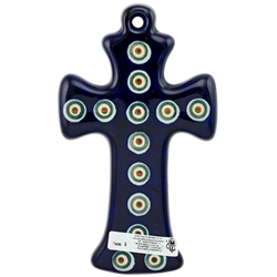 Polish Pottery Cross 7.5". Hand made in Poland and artist initialed.