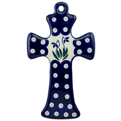 Polish Pottery Cross 7.5". Hand made in Poland and artist initialed.