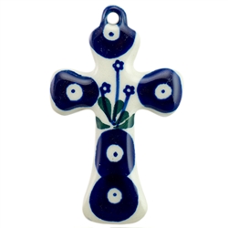 Polish Pottery Cross 3 in.. Hand made in Poland and artist initialed.