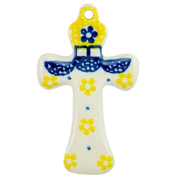 Polish Pottery Cross 3 in.. Hand made in Poland and artist initialed.