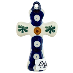 Polish Pottery Cross 3 in.. Hand made in Poland and artist initialed.