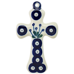 Polish Pottery Cross 5 in.. Hand made in Poland and artist initialed.