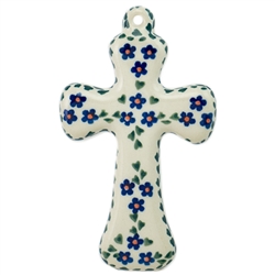 Polish Pottery Cross 5 in.. Hand made in Poland and artist initialed.