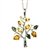 Beautiful sterling silver pendant and adjustable length chain decorated with multi-color amber leaves.