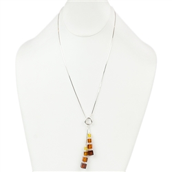 Beautiful sterling silver pendant decorated with 2 multi-color stacks of amber squares.