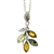 Beautiful sterling silver pendant and adjustable length chain, decorated with multi-color amber leaves.