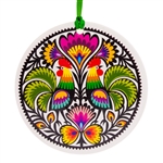 Polish Wycinanki Disc Ornament 3" - Two Roosters