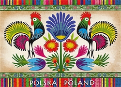 Wycinanki Folklore Print Post Card - Where is the Fox? A beautiful postcard featuring traditional Polish paper cut designs (wycinanki).  Designed By Folk Artist Miroslawa Stefaniak.
