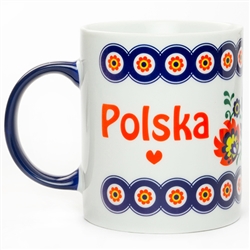 This colorful ceramic mug features beautiful Polish paper cut art . Dishwasher safe. Made In Poland. 300ml/10oz capacity.