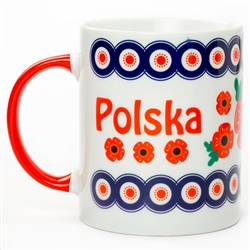 This colorful ceramic mug features beautiful Polish paper cut art . Dishwasher safe. Made In Poland. 300ml/10oz capacity.