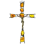 Baltic Amber Metal And Brass Crucifix 7"