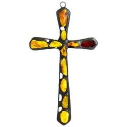 Hand made in Gdansk, the beautiful cross is made with natural Baltic amber embedded in an artistic cross. Size approx 5.5" x 3". Ready to hang.