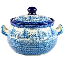 Polish Pottery 11" Soup Tureen. Hand made in Poland. Pattern U1407 designed by Krystyna Dacyszyn.