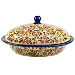 Polish Pottery 12" Covered Oval Baker. Hand made in Poland. Pattern U4774 designed by Teresa Liana.