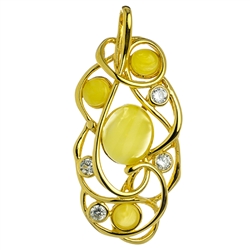 Free form gold vermeil pendant highlighted with custard amber cabochons and cubic zirconia.